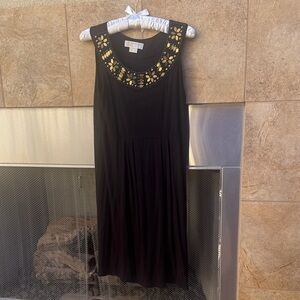Michael Kors Black Midi Dress with Gold Detailing
